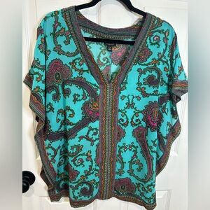 Nicole Teal and Pink Paisley Blouse